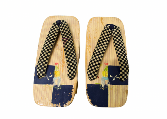 Vintage Japanese Wooden Geta Sandals for Kids – Blue & Red Handcrafted Designs